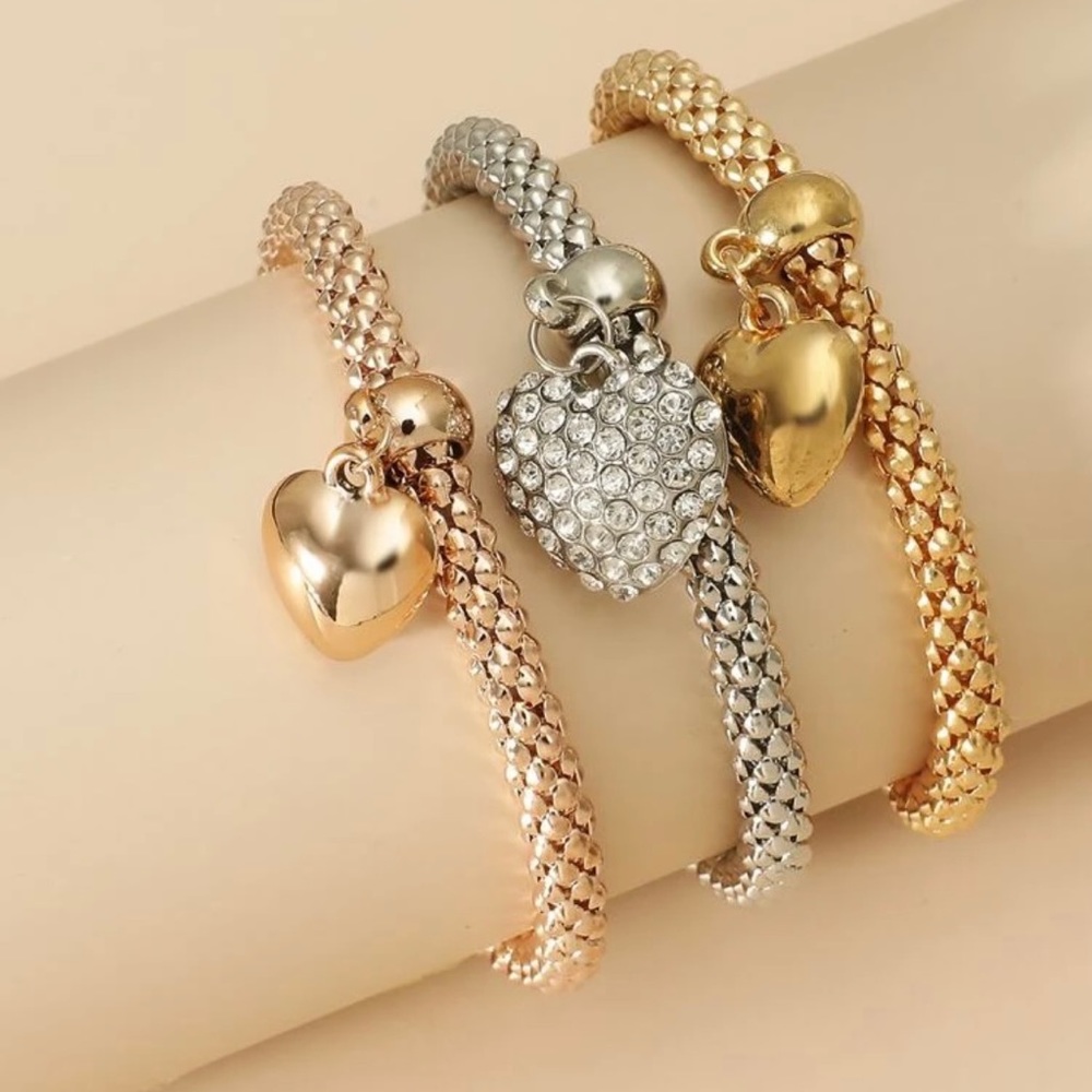 BRAND NEW Tricolor Heart Bracelets - 3 Piece Set